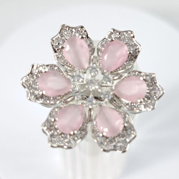 Beautiful Floral Pale Pink and CZ Adjustable Ring - Picture 4 of 4